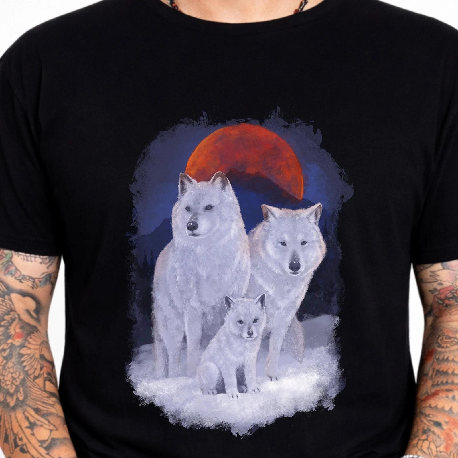 White Wolf Family Blood Moon Wildlife Wolves Nature Graphic Tee. XS