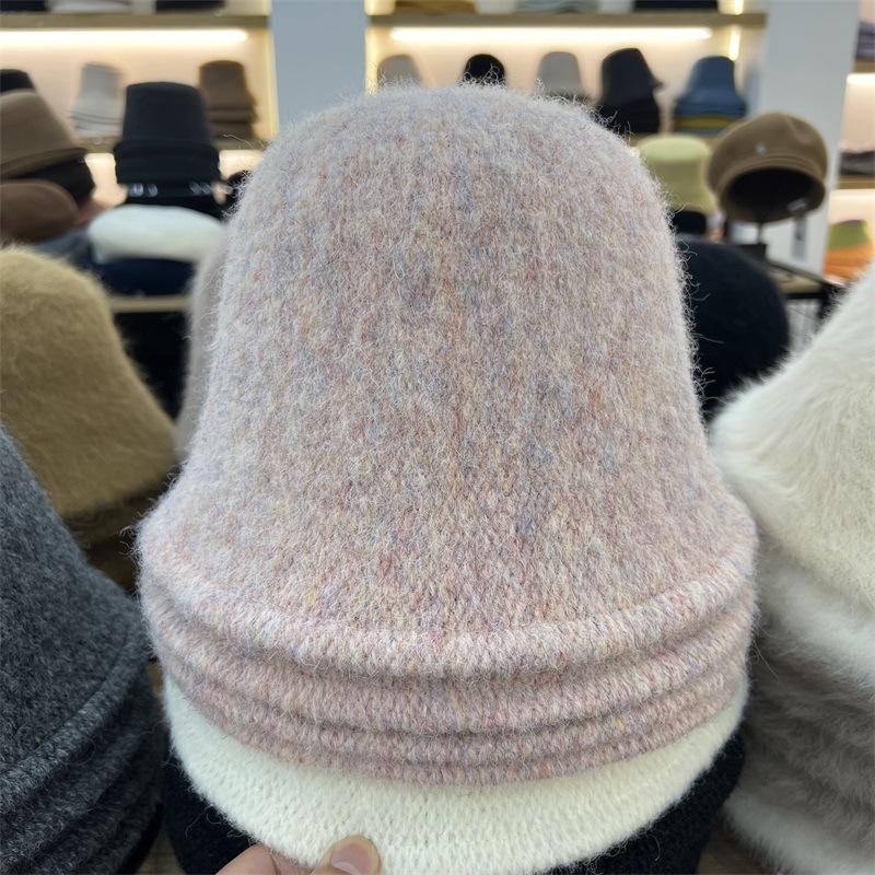 

Имитация кашемира смешанного цвета шерстяная вязаная шляпа-ведро женская осенне-зимняя теплая маленькая универсальная шляпа-колокол M（56-58cm） розовый