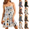 Women Sleeveless Tube Dress Casual Summer Dress Halloween Print Strapless Mini Dress Party Dress