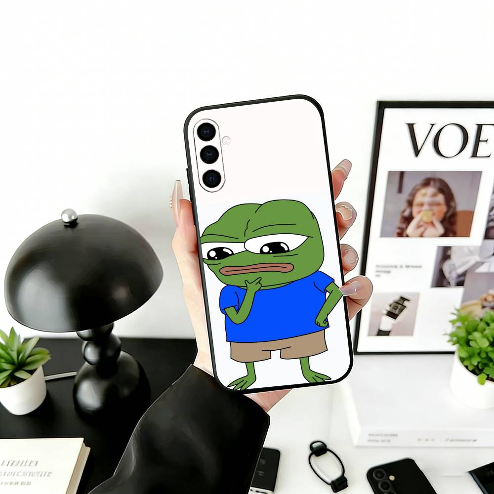 Trauriges lustiges Frosch Meme Handyhülle für Samsung Galaxy A73,A72,A71,A70,A53,A52,A51,Andere Weiche Schwarze Hülle