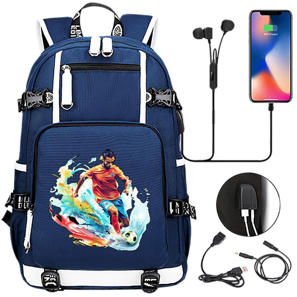 USB Headphone Backpack for Teens Students Boys Girls Leisure Travel Dual Shoulder Bags Soccer Hot Selling Waterproof Large Capacity