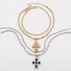 Tooxika Exaggerated Metal With Diamonds Cross Pendant Necklace Set Retro Literary Light Luxury Collarbone Chain