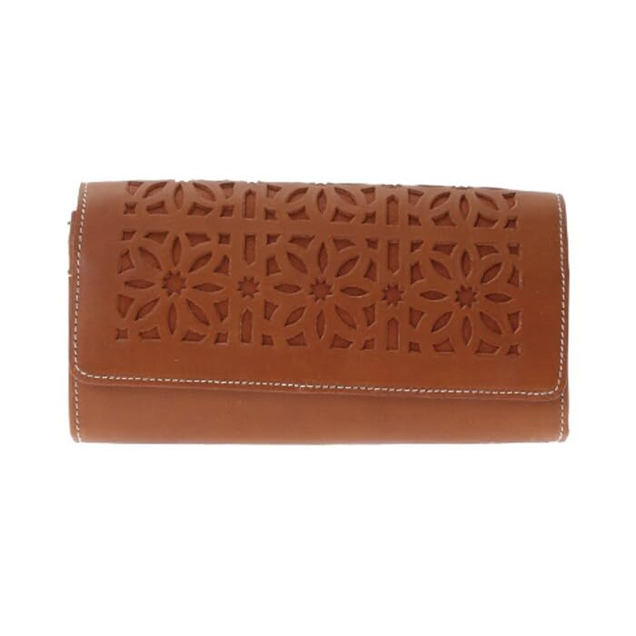 Genten Cutwork Brown Flap Long Wallet