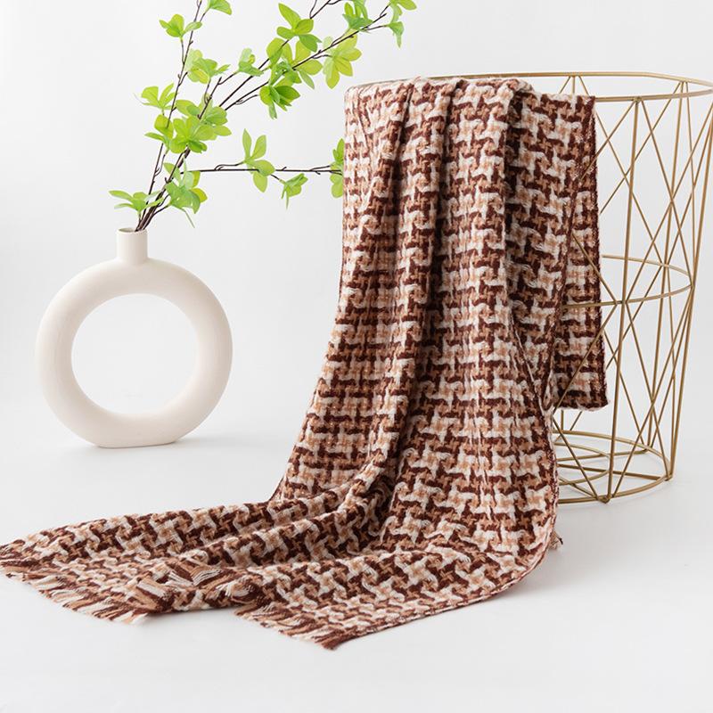 Autumn and Winter New Thickened Plaid Sheep Wool Cashmere Feel Scarf Couple Fashion Scarf