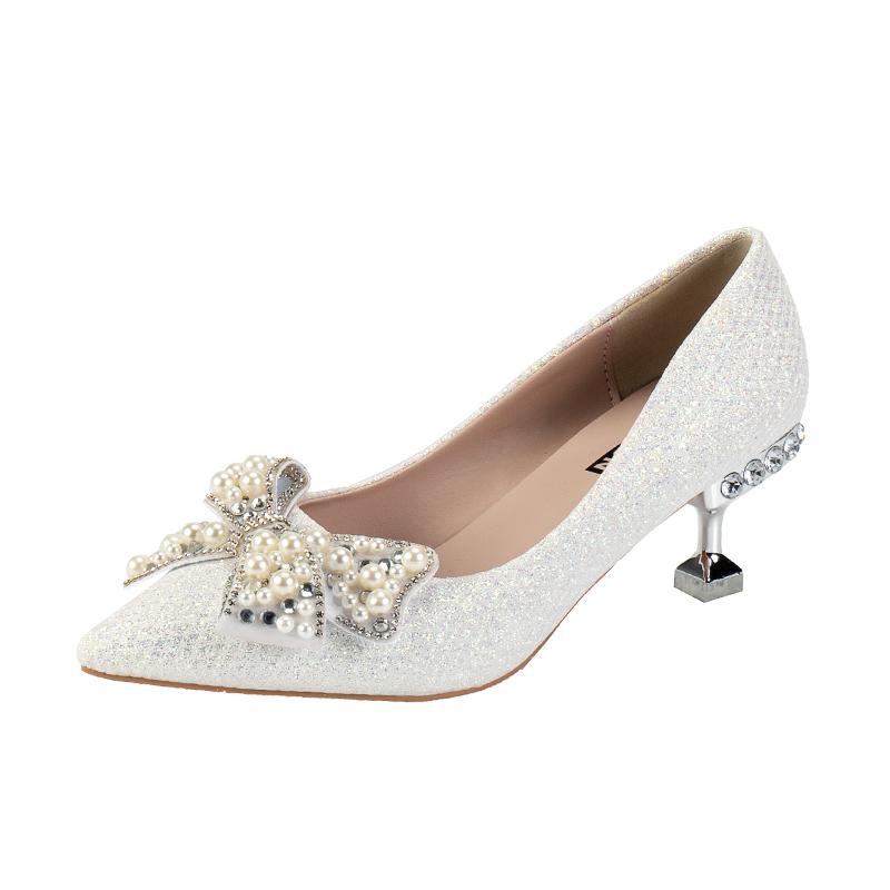 

Fashion Spring Casual Wedding Bride Rhinestone Gold Fashion High Heels Metal Buckle Sexy Work Shoes 7cm Large Size Female Shoe High Heel 41