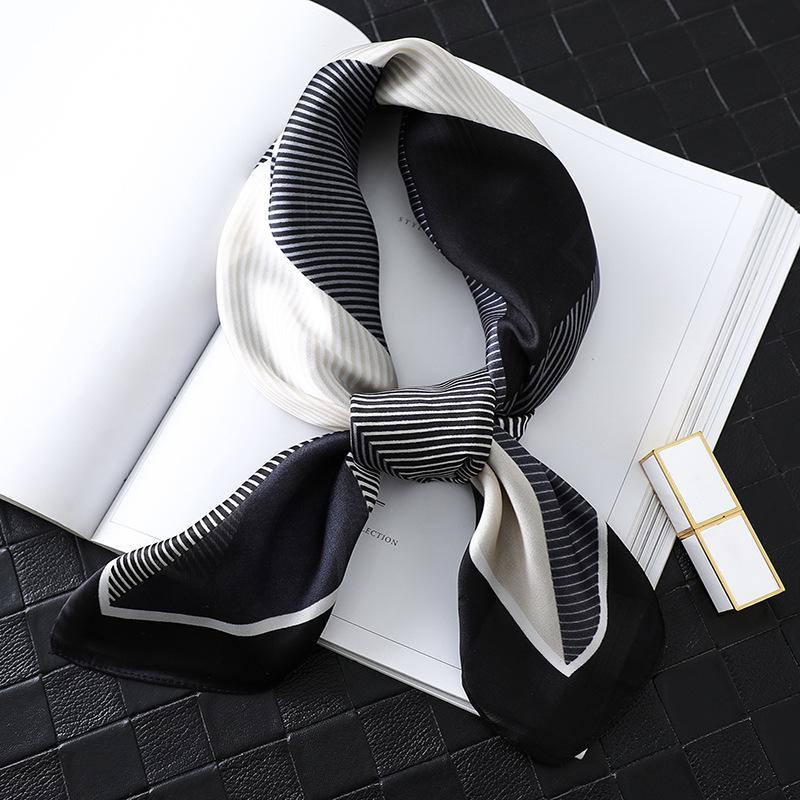 European and American simple geometric silk scarf women's professional scarf striped triangular versatile scarf simulated silk square scarf 71x71cm