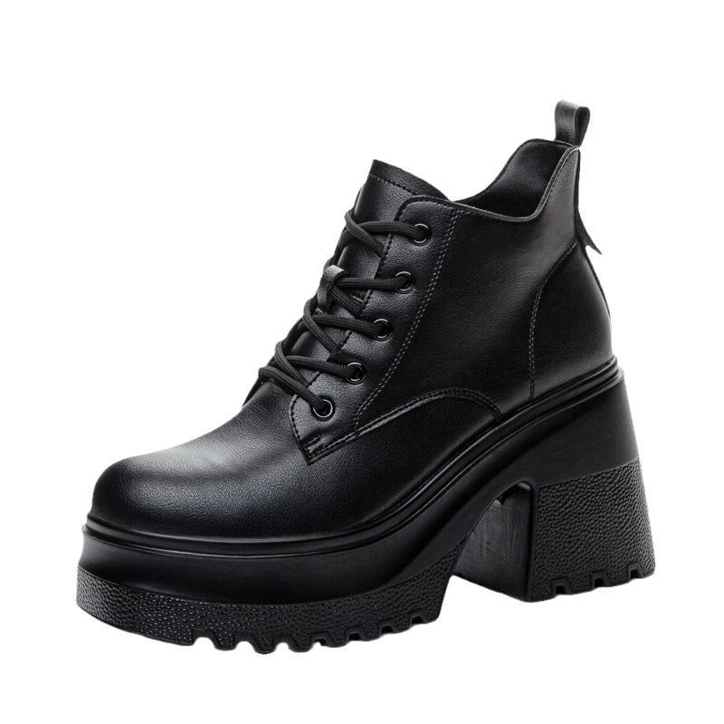 Autumn and winter women's shoes new heightening platform high heels casual short boots women's Martin boots lace-up versatile single cotton shoes