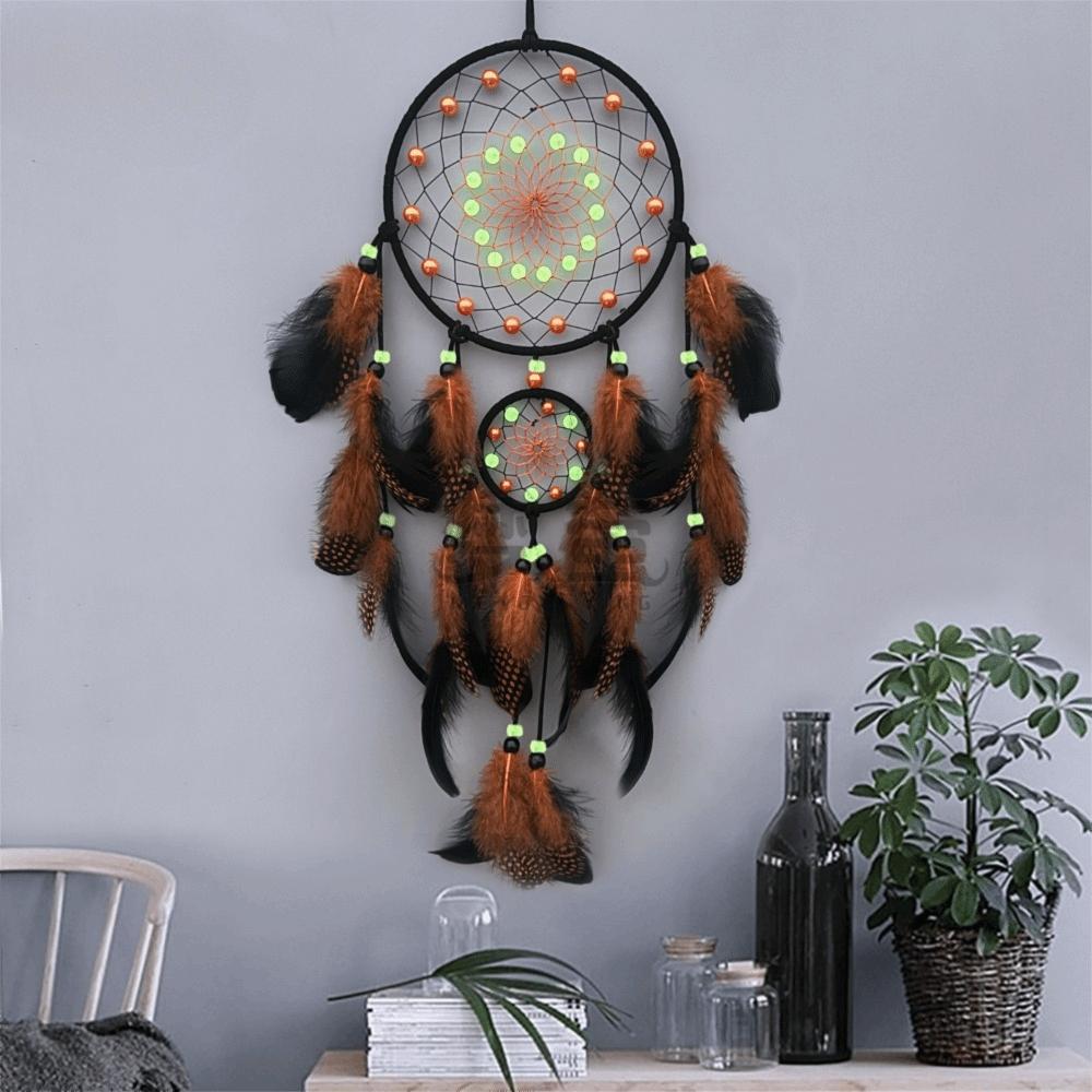 Handgewebter leuchtender Perlen-Traumfänger Buntes Feder-Wandbehang Feder-Windspiel Geschenk