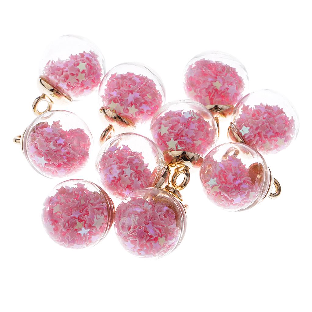 10 stykker 16 mm Tiny Star Glass Ball Charms Pendant DIY Craft rosa