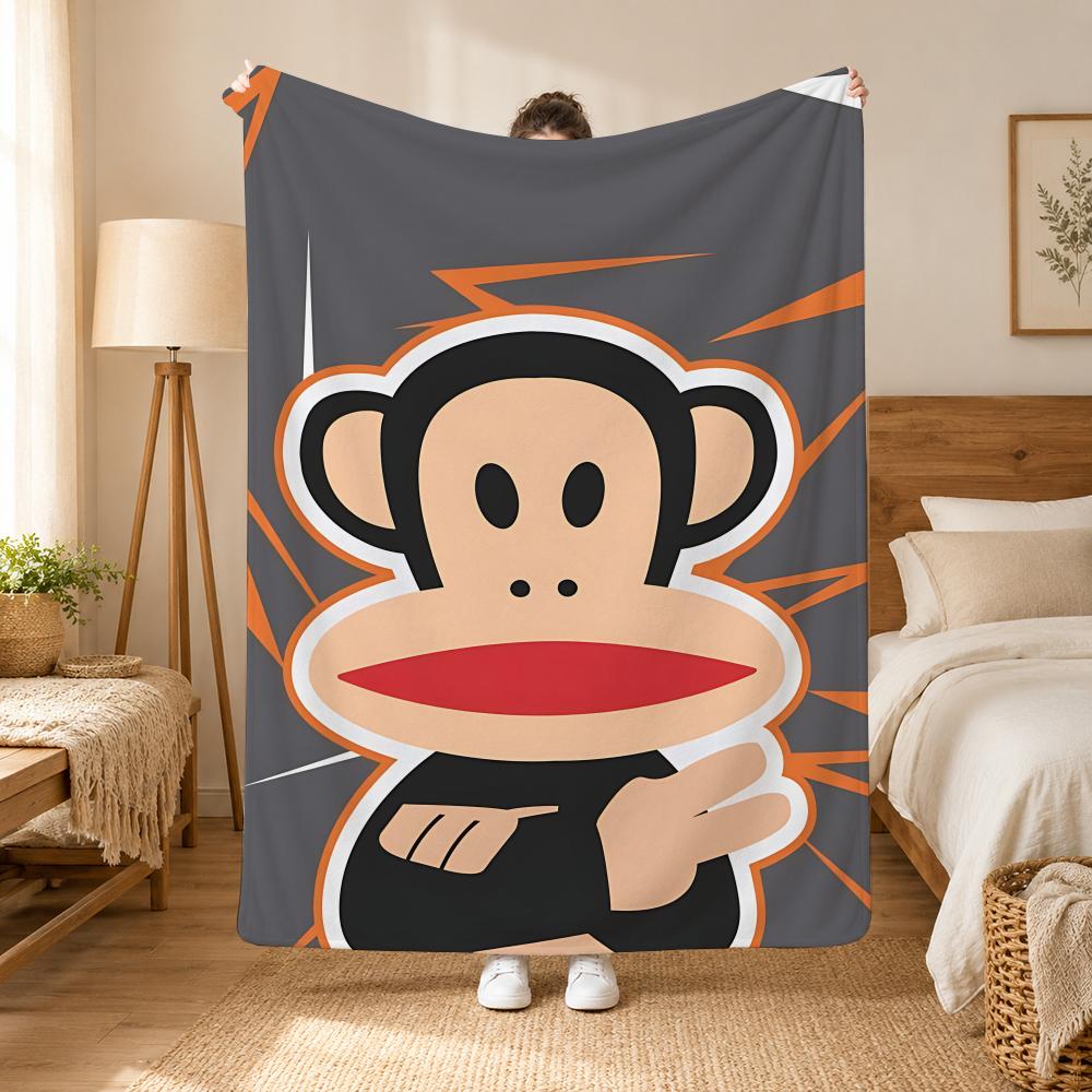 Julius the Monkey Character Throw 240g flannel blanket, suitable for sofas, beds, offices, exquisite gift blankets
