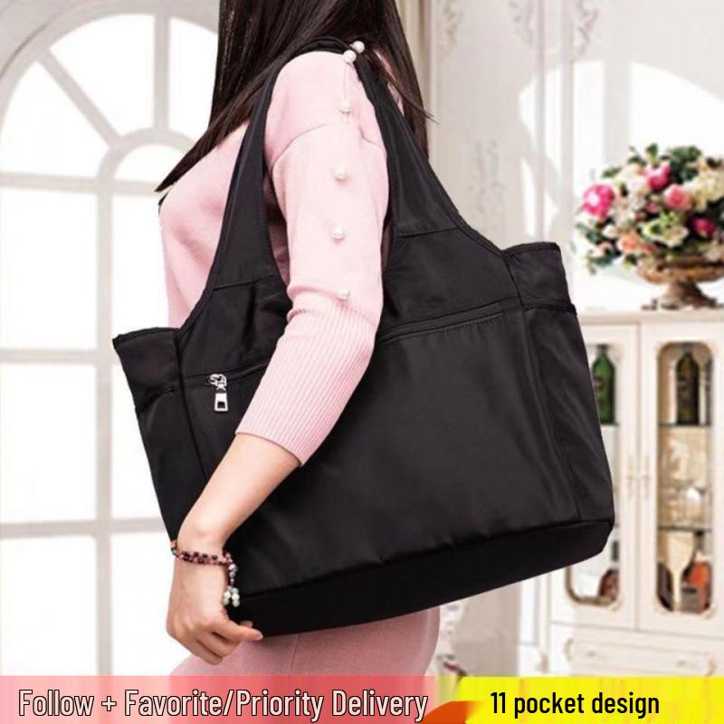 Damen Schwarze Nylon Reise-Umhängetasche mit mehreren Fächern