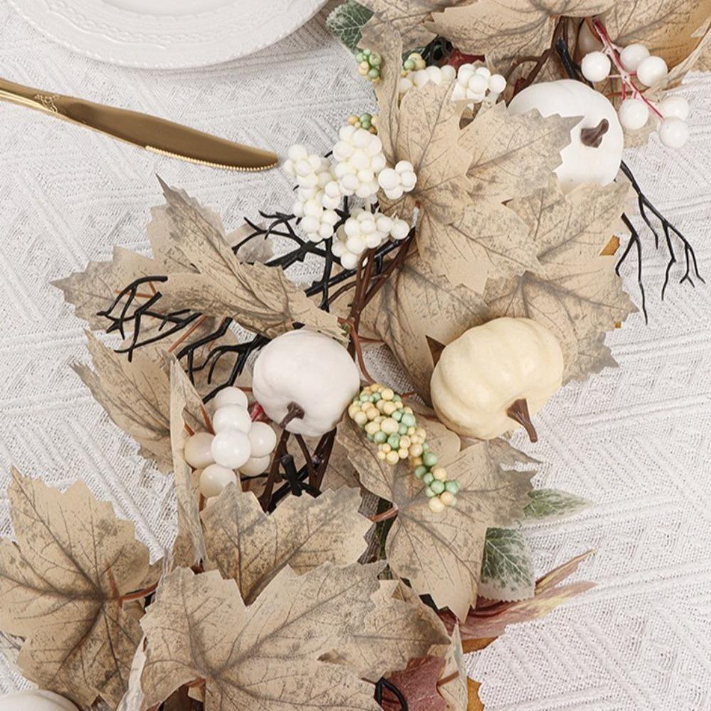 190cm Artificial Fall Maple Leaf Vine Realistic White Berry Halloween Pumpkin Vine Plastic Pumpkin