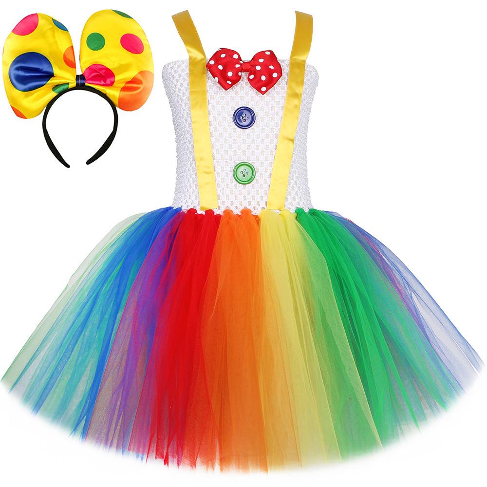 Fantasia de Palhaça Princesa para Meninas de Halloween - Saia Bufante de Tule, Vestido de Festa de Carnaval, Roupa Infantil Estilo Europeu e Americano