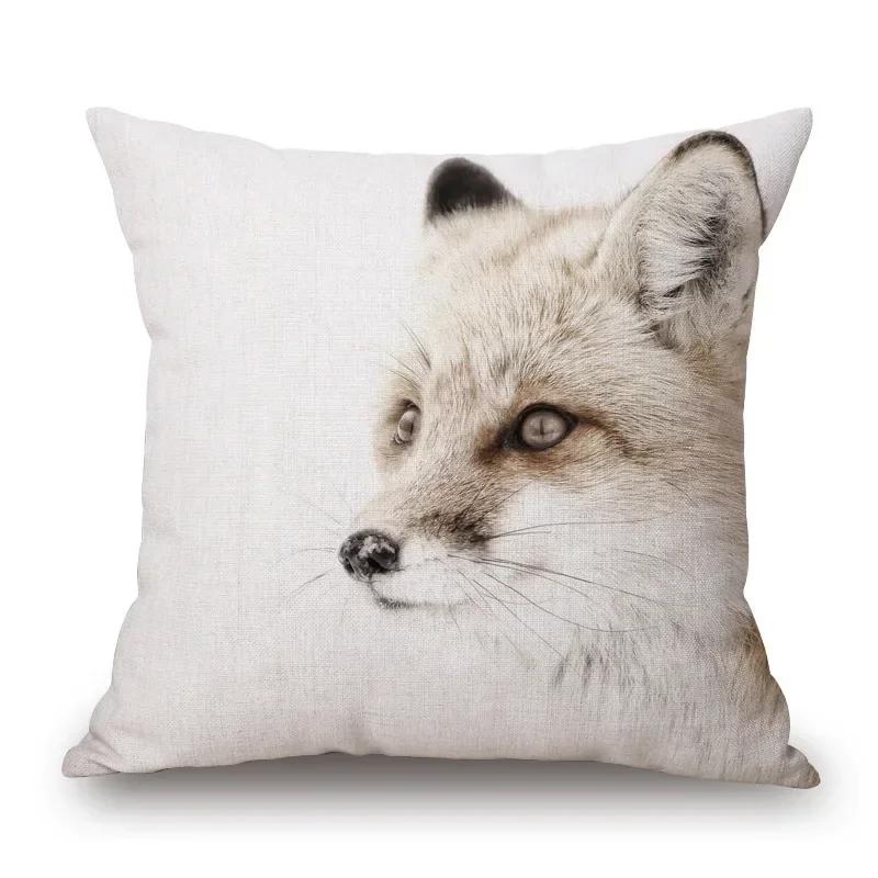 Nordic Retro Style Animals Poster Cushion Cover Highland Cow Calf Stag Goat Moose Fo Bear Print Pillow Case,(6)