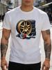 Unisex Royal Blue Tee Car Wheel Tire Brake Parts Graphic Print Short Sleeve Loose Casual Street Basic Top For Adult Male Daily Wear