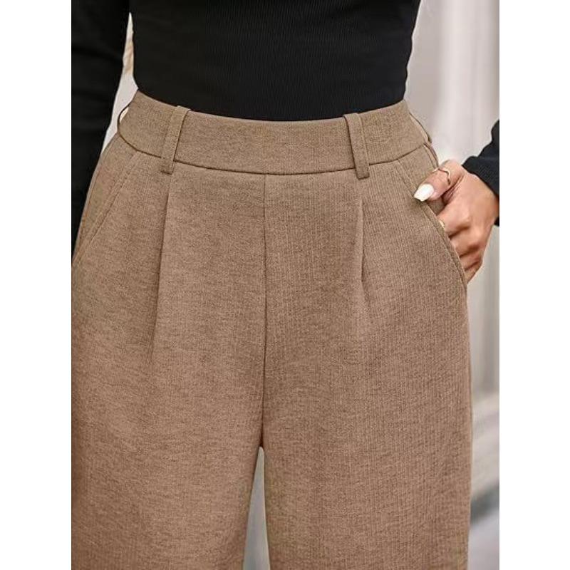 Pantaloni Lunghi Casual Comodi All-Match Monocolore Vita Alta Gamba Larga Dritta da Donna