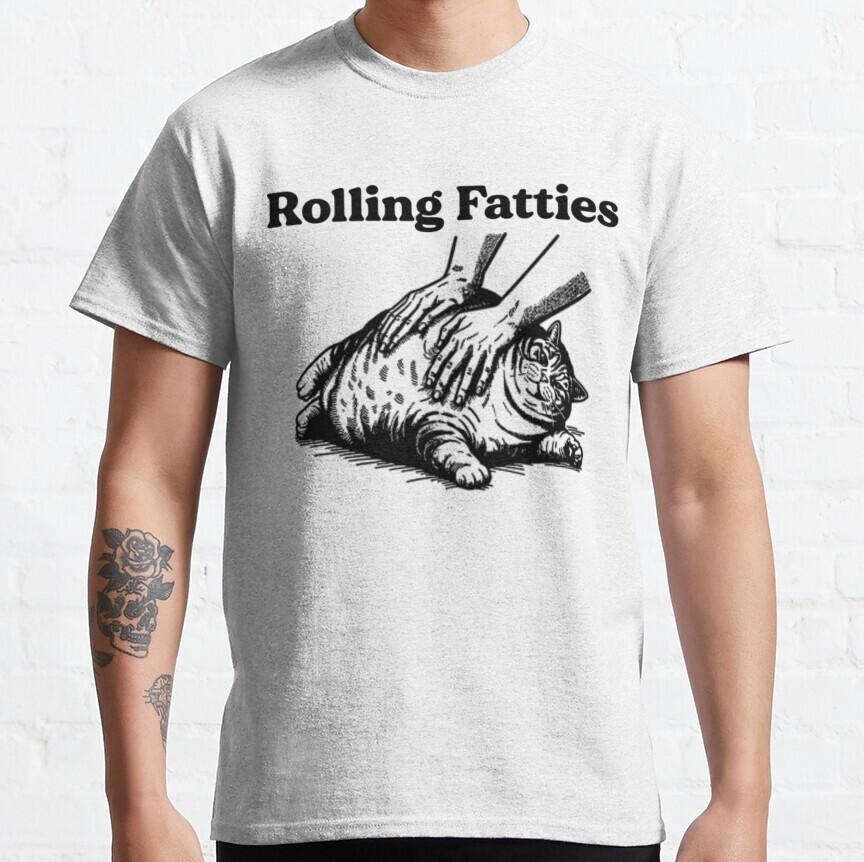 Rolling Fatties Cat Funny Fat Animal Kitten Cute White S-5XL Unisex T-Shirt XXXL