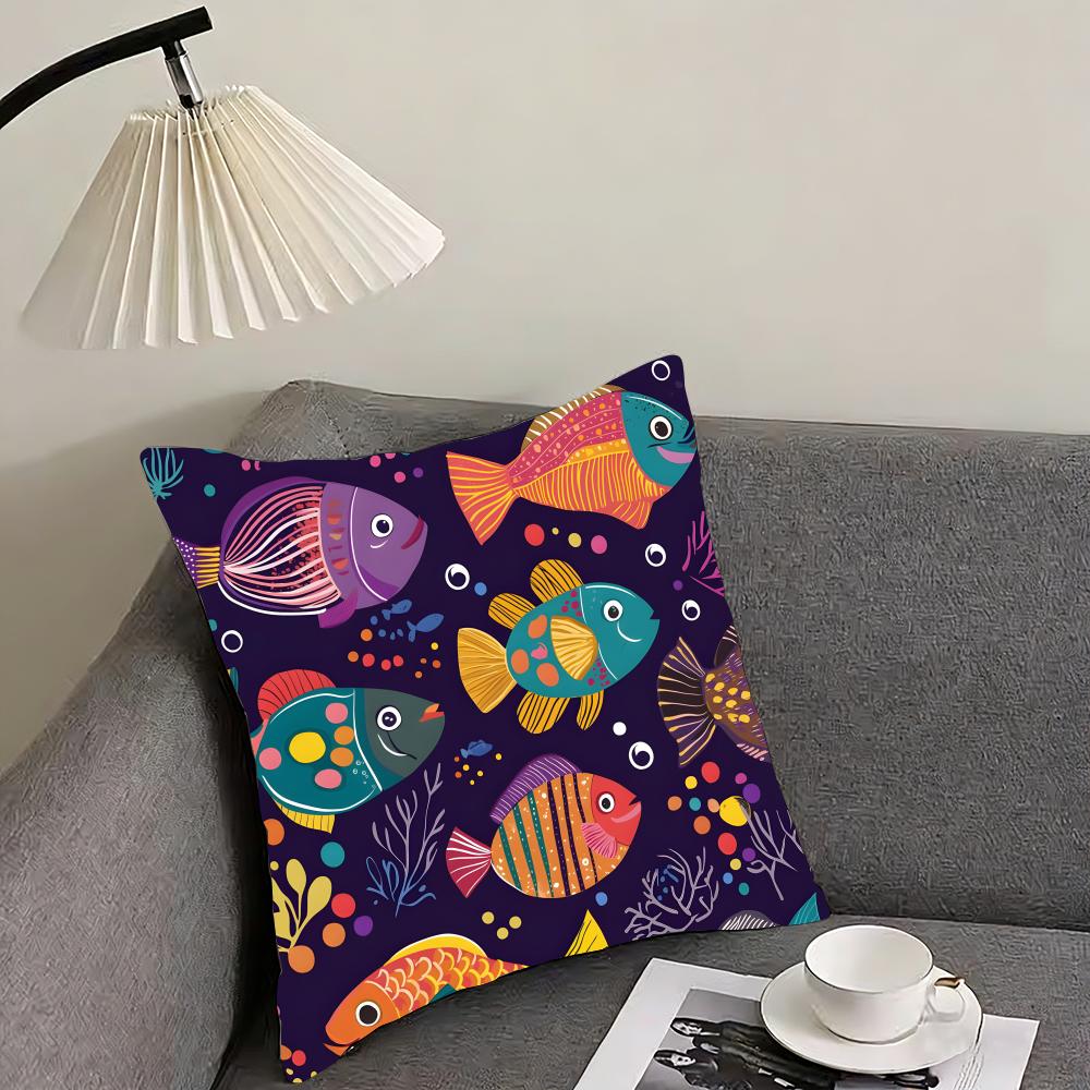 Marine Life Fashion Cushion Cover Pillowcase Ultra Soft Skin Friendly Fabric Cloud Like Comfort  Concealed Zipper