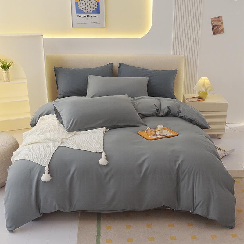 "Pure Color Sanded Four-Piece Bedding Set - Simple Style Quilt, Bedsheet for Dorms, Autumn/Winter."