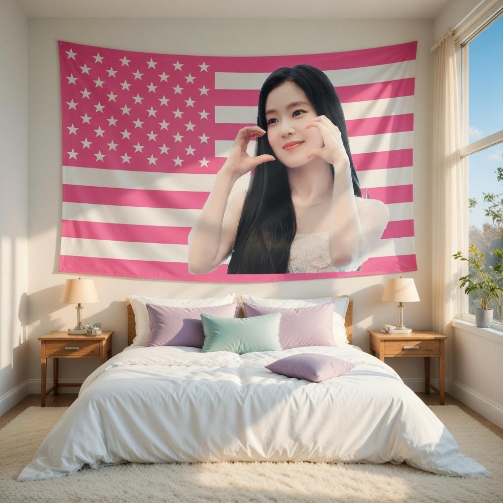 Pink American Flag Kpop Idol Tapestry Bright Flat Print Stylish Wall Hanging for Home Bedroom Living Room Office Decor 74x94cm(29x37in)
