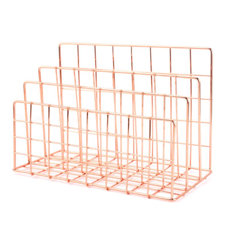 Nordic Style Wrought Iron Metal Three Grid Bookshelf, Home Office Desktop Storage Rack, Wrought Iron Simple Storage Rack