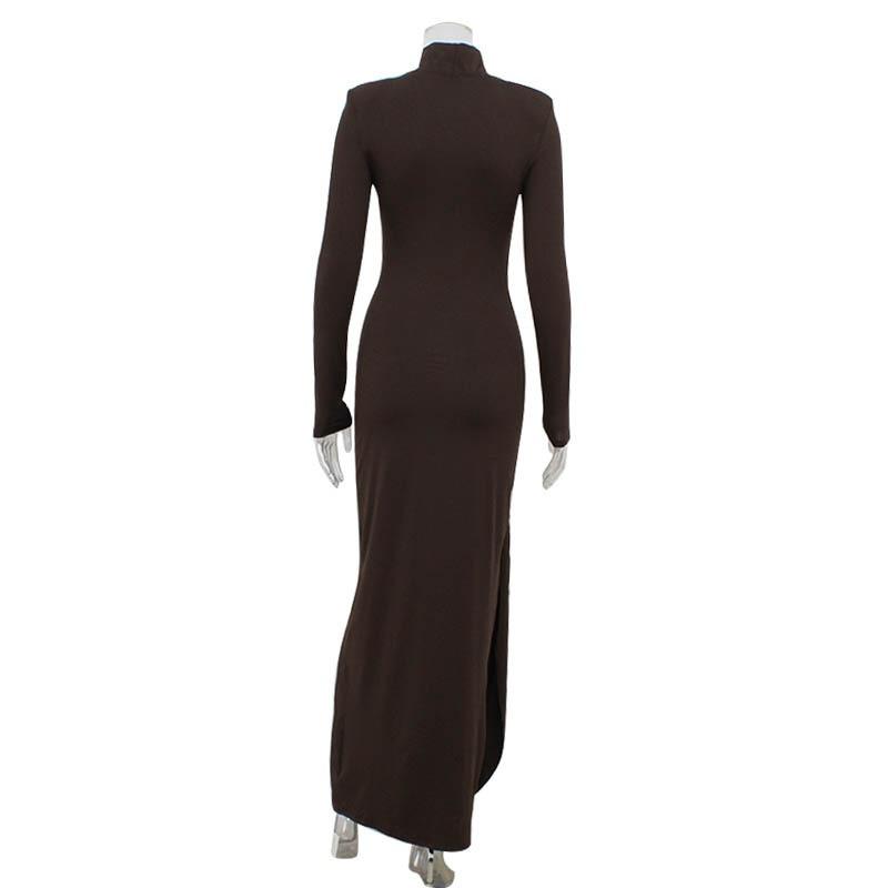 Damen Herbst und Winter Mode Temperament High Neck Langarm Slim Schlitz Kleid