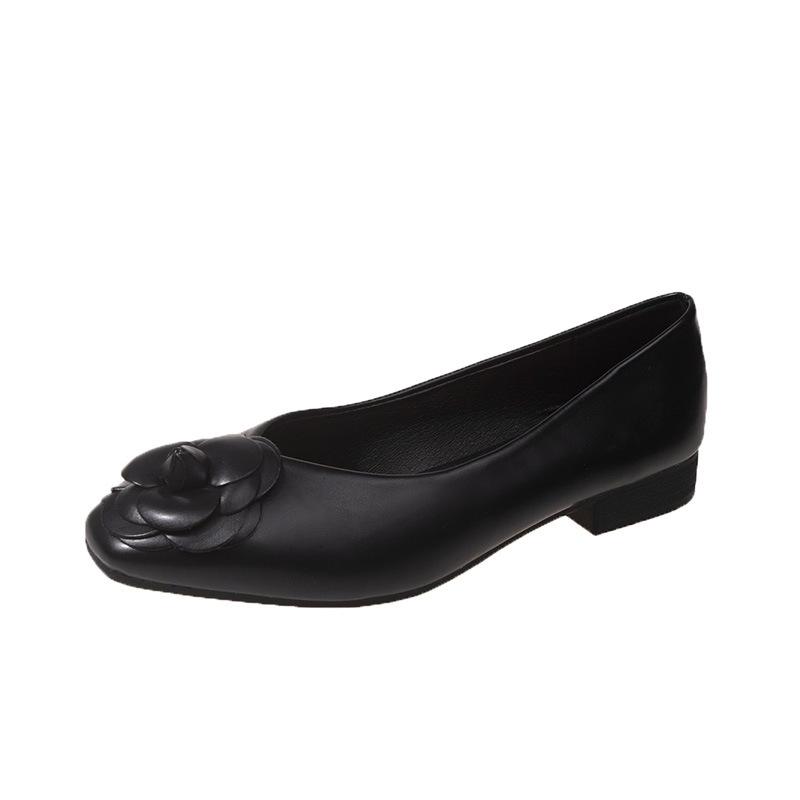 Fashion Women's Single Shoes Summer Low Heel Square Head Flower Shallow Mouth Oxford Shoes Casual Comfortable Soft Sole Commuter Shoes