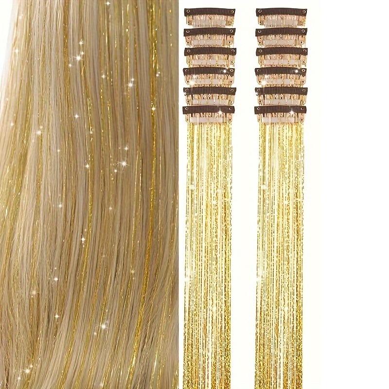 

12pcs Set Beautiful Wig Clips Cross-Border Laser Golden Thread Tinsel Hair Colorful Shiny Golden and Silvery Thread Gift Box BB Clips 12pcs золотистый