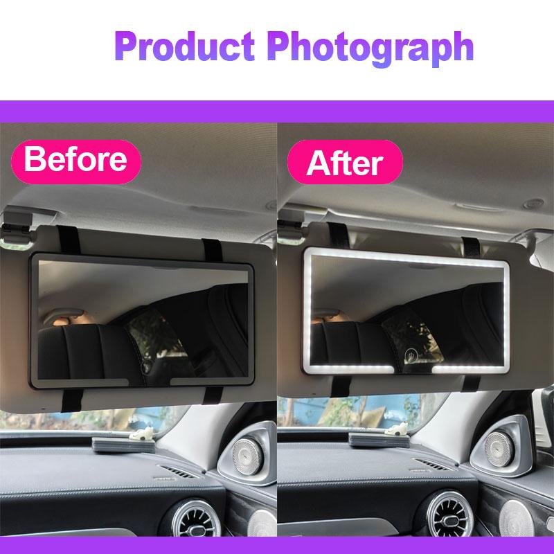 Car Makeup Mirror Sun Visor Plate LED HD Makeup Mirror Girl Women Rechargeable Fill Light Thin Vanity Mirror 3 Brightness Levels