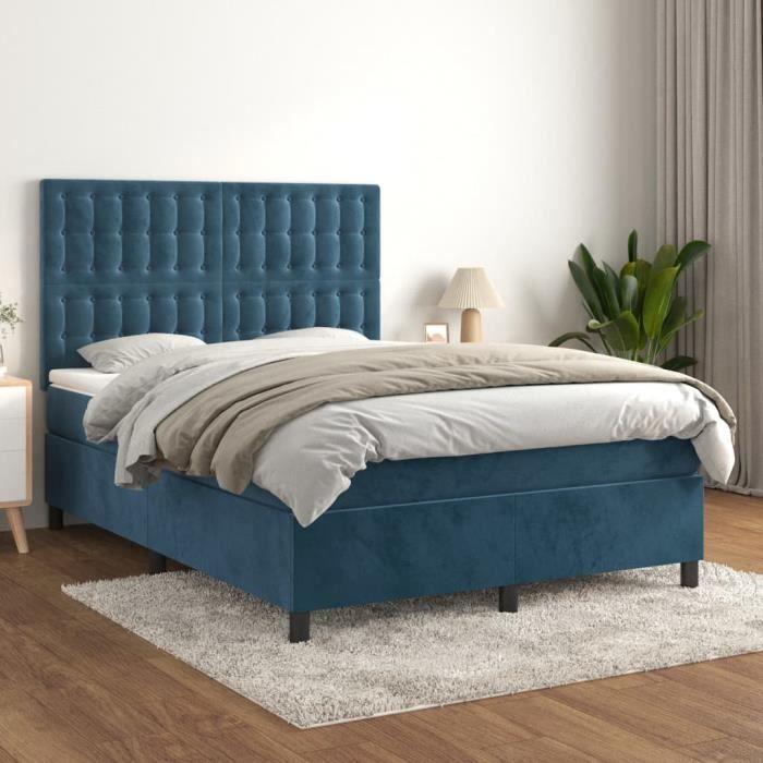 3143263 vidaXL Divan Bed and Mattress Dark Blue 140x190cm Velvet