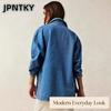 JPNTKY Damskie Vintage Casual Jednokolorowe z Nadrukiem Jesień Zima Długi Rękaw Kołnierzyk POLO Kurtki i Płaszcze