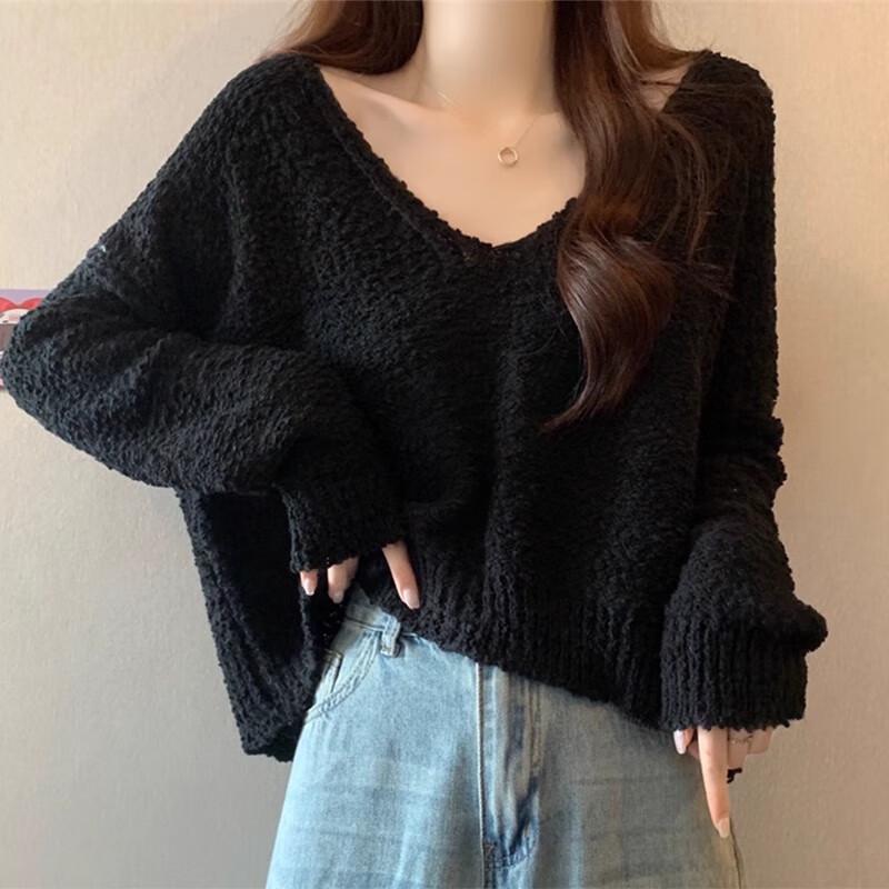 Lanzhi Women's V-Neck Relaxed Fit Knit Sweater NX819