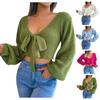 Women's Fashion Bow V-neck Color Crop Sweater