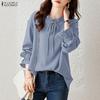 Women Casual Round Neck Loose Long Sleeve Blouse