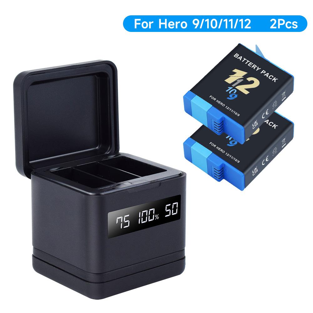 

PALO 2000 мАч AHDBT-901 аккумулятор для камеры с ЖК-дисплеем USB 3 способа зарядки для GoPro Hero 9 10 11 12 спортивные камеры 2+1