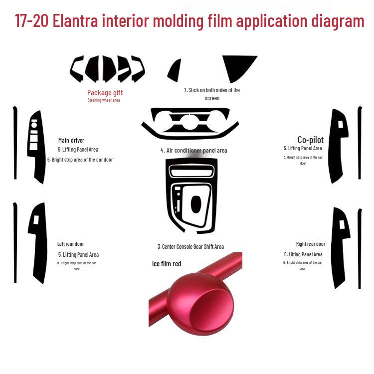 Carbon Fiber Center Console Gear Stickers for 2017-2020 Elantra Interior Enhancement