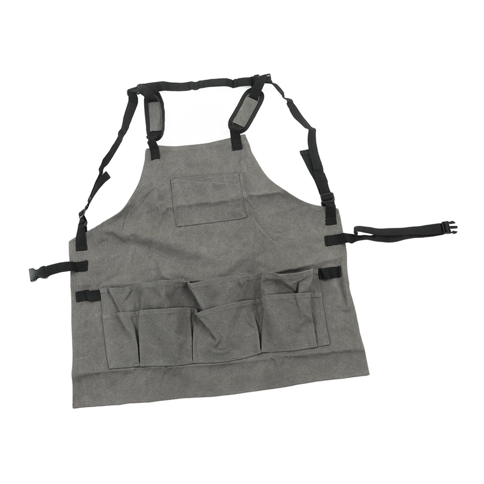Woodworking Apron Canvas Gray Multiple Pockets Collapsible Woodworking Shop Apron for Men Women