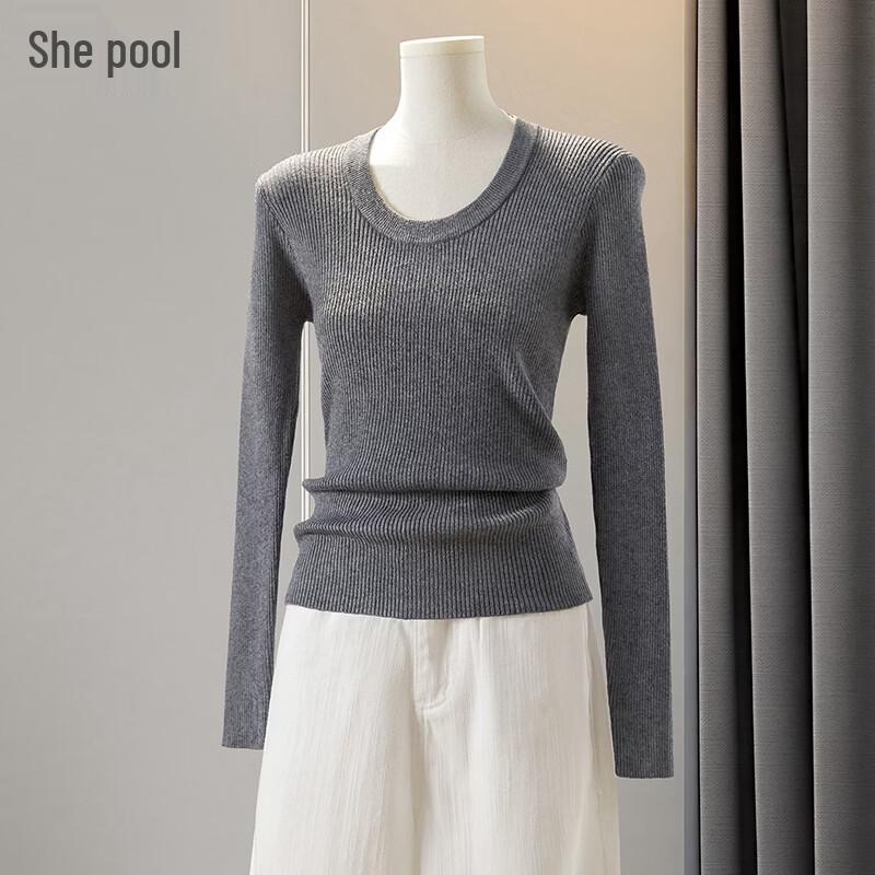 Women s Simple Round Neck Slim Fit Knit Top One Size