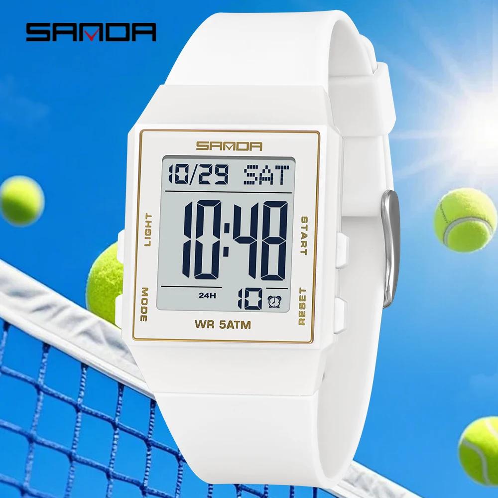 SANDA Women's Casual Digital Watches LED Lighting Stopwatch Alarm Clock Time Display 3ATM Waterproof Lady Elegant Watches 6363