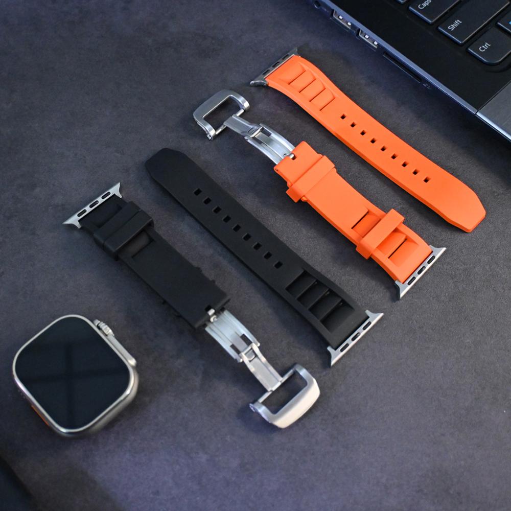 Soft Rubber Strap For Apple Watch Ultra 49mm 45mm 44mm 42mm Sport Silicone Band For iWatch Series 8 7 6 5 4 3 41mm 40mm Bracelet