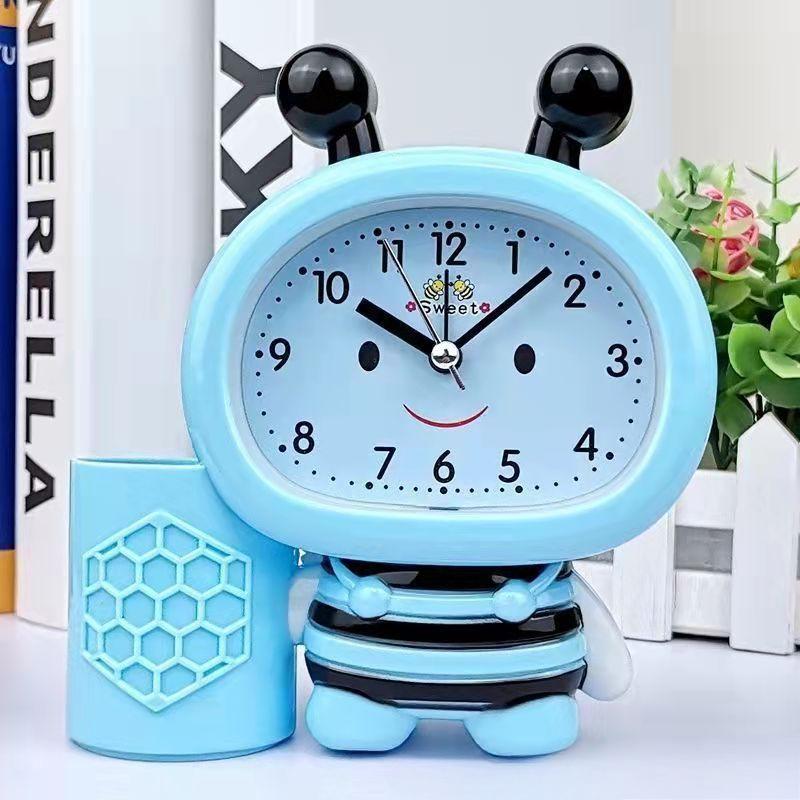 Alarm Clock Innovative Creative Male and Female Students Pen Holder Bee Alarm Clock Head Bedside Children Cartoon Stylish Cute Fashionable Clock Watch