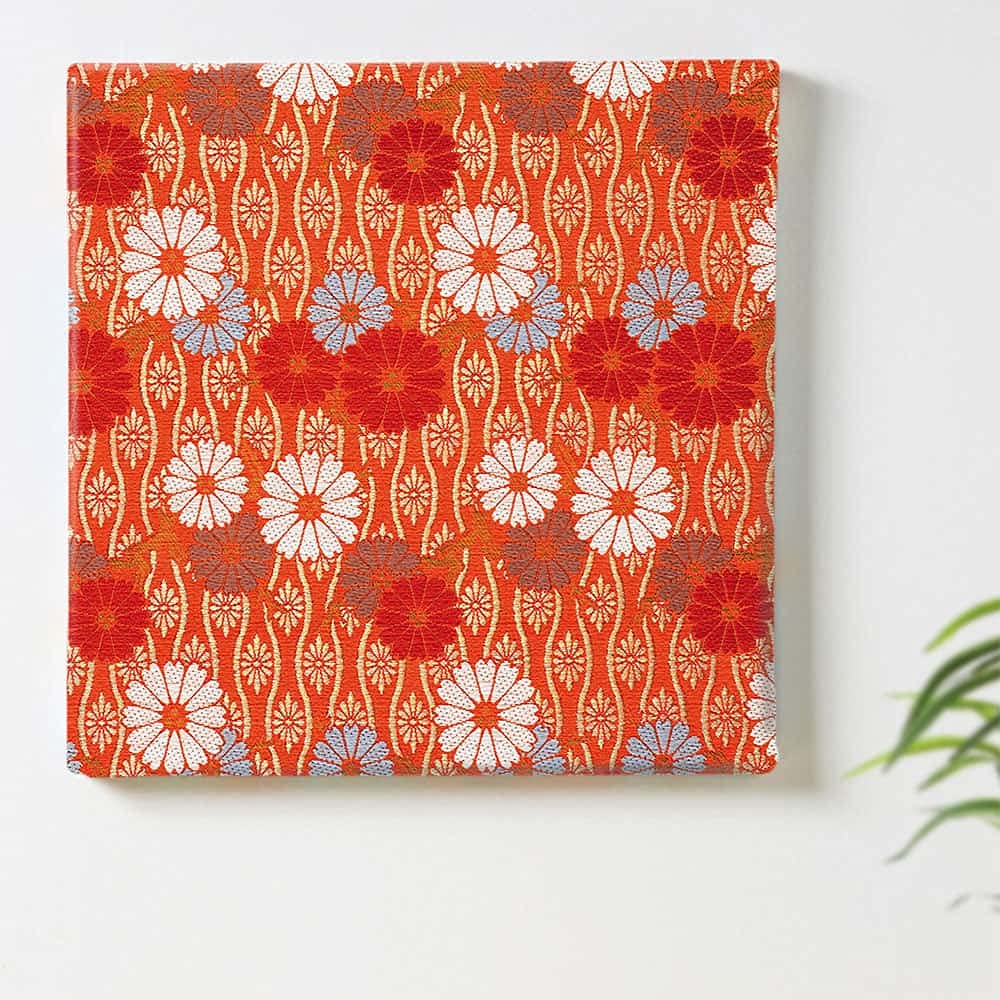 Japanese Kimono Floral and Geometric Fabric Wall Panel, 57 x 57 cm