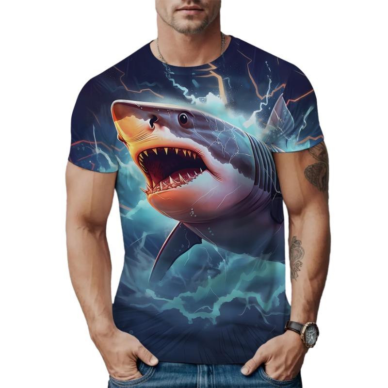 Sommar Rundhals 3D Djurtryck Topp Trendiga Lediga Kortärmade Herr T-shirts