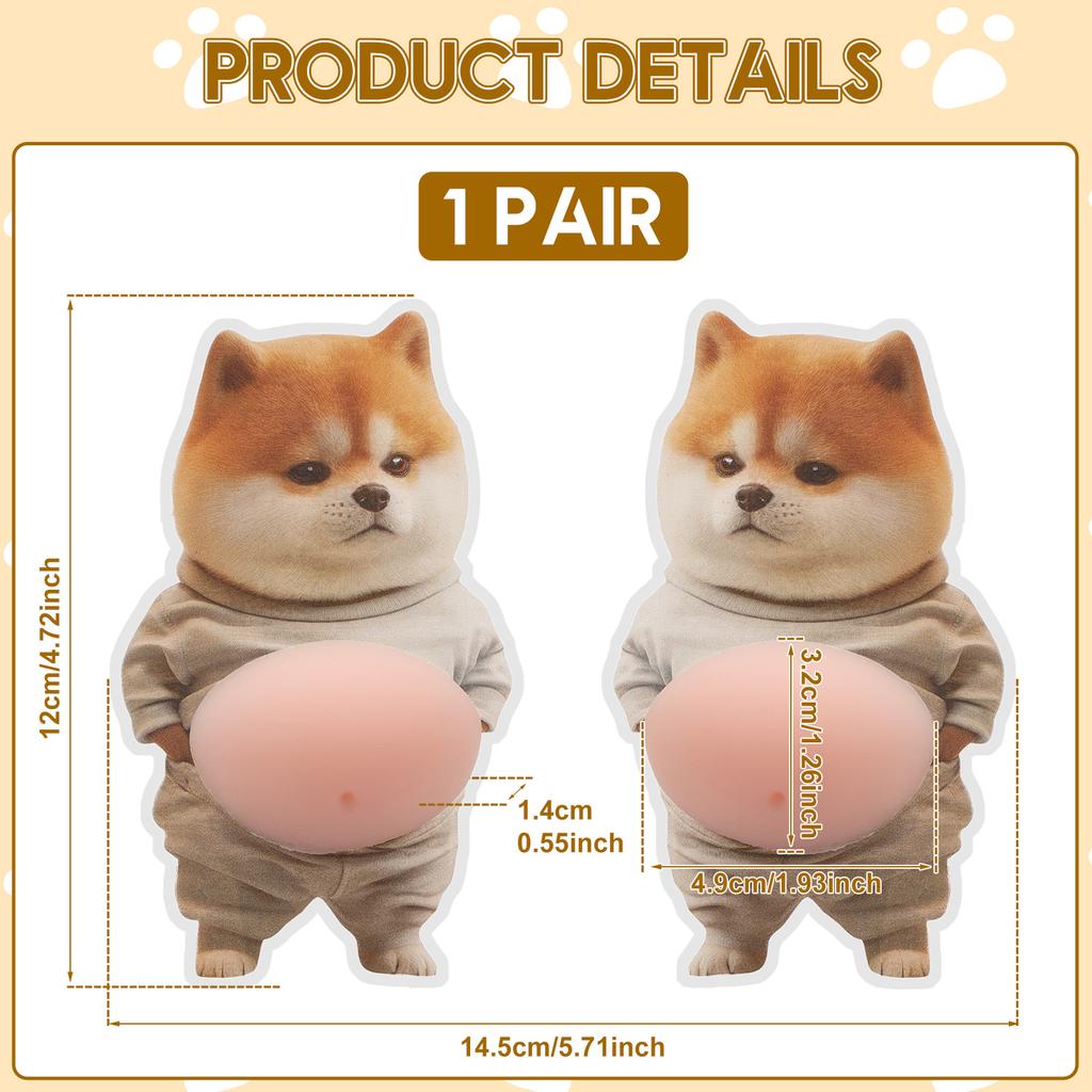 2Pcs 3D Shiba Inu Dog Belly Sticker Squeezeable Decoration Soft Pink Background Mobile Phone Decoration Sticker For Home Decor
