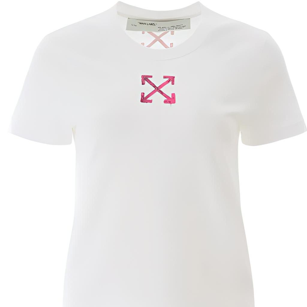 Off-White Cotton Arrow Logo Print Crew Neck Short Sleeve T-Shirt Women Tops White OWAA049R20B071000128