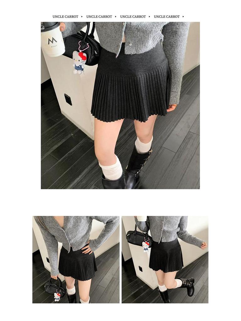 High-Waisted Woolen Pleated A-Line Mini Skirt - Women's Autumn/Winter 2025