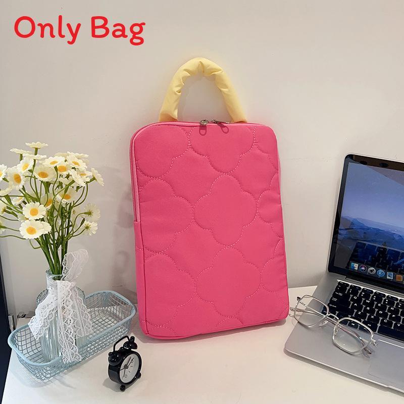Handheld Embroidered Fabric Inner Bag With Durable Nylon For 14inch Devices Rose Pink Vertical