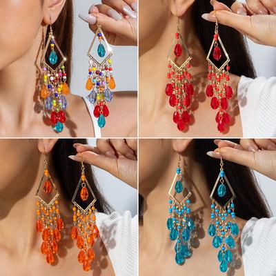 Accessoires, boucles d'oreilles style ethnique rétro, tempérament exagéré, longues boucles d'oreilles à franges en forme de goutte d'eau, boucles d'oreilles.