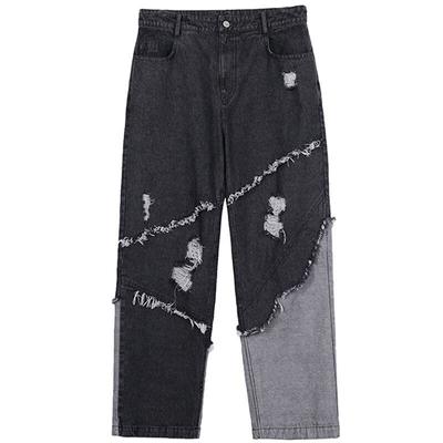 Pantalones vaqueros góticos Hippie para hombre, Vaqueros negros de retales, pantalones Grunge estéticos de cintura alta, ropa de calle para otoño e invierno