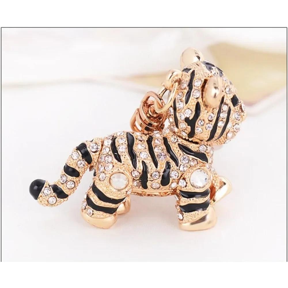 Breloc Inel de Chei Tigru Drăguț Metal Colorat Cristale Strălucitoare Stras Pandantiv Charm pentru Genți de Mână Lanț de Chei